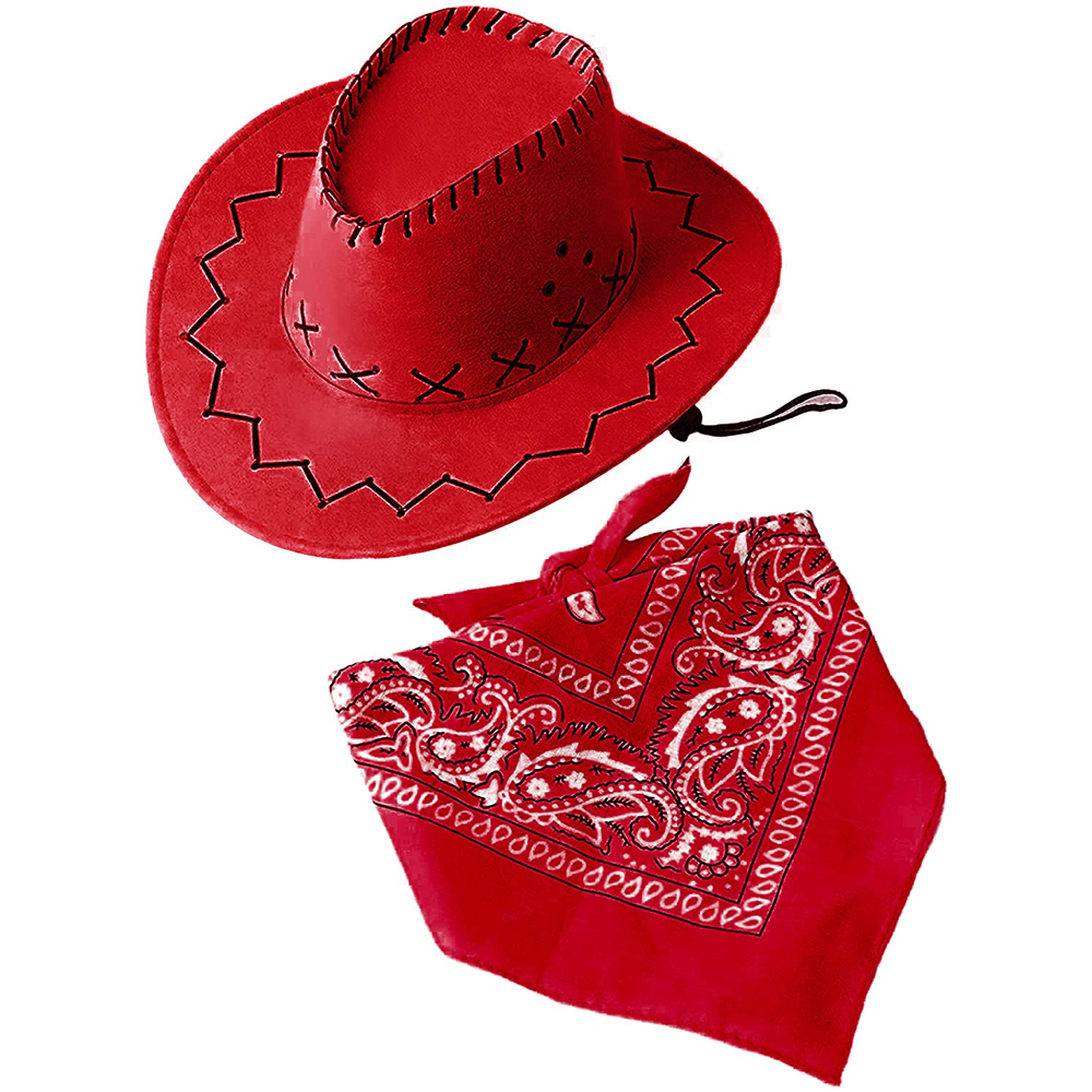 Sombrero Cowboy de Vaquero con Pañuelo Bandanas Paisley de Algodón para Disfraz de Adulto y Niños, 2PCS