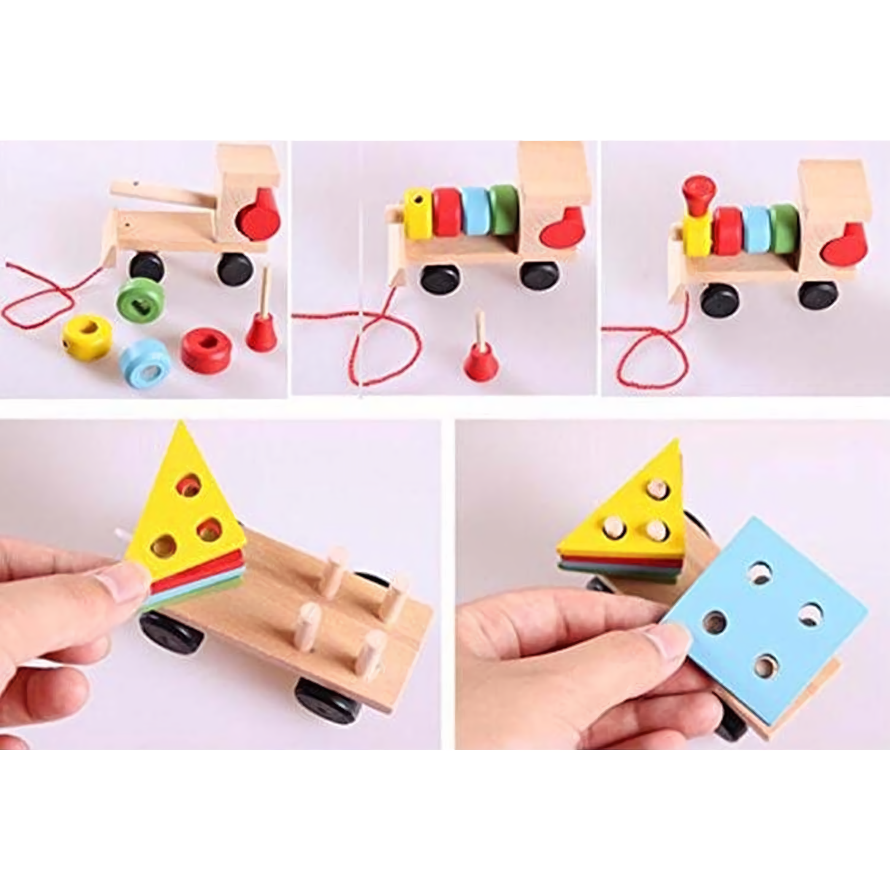 Mainan Kayu Bayi Pendidikan Geometris Tiga Bentuk Kereta Kecil Membantu Meningkatkan Memori VISUAL