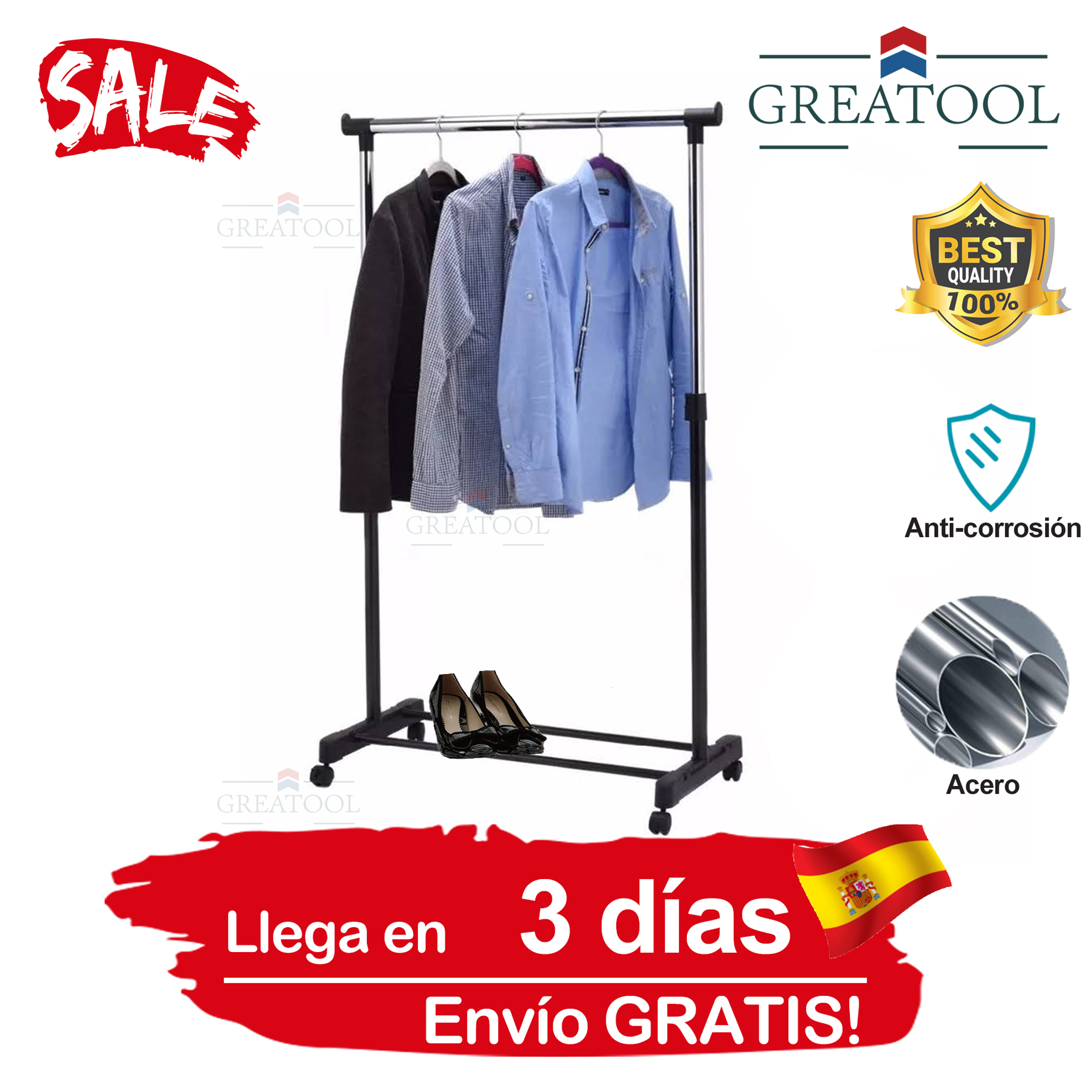 Perchero de Pie Soporte de riel con Ruedas y Estantes, Escalable, Armarios, Gran Capacidad y no ocupa Espacio Ropa infantil Medida 70x42x145 cm