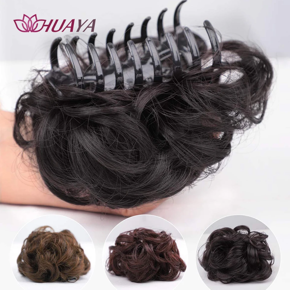 HUAYA-extensiones de cabello sintético con garra rizada y desordenada, moño, pelo falso con cola para mujer