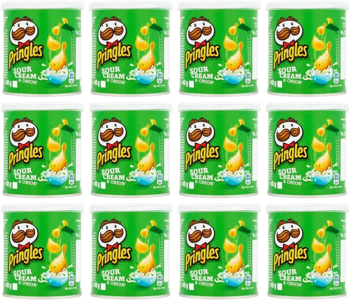 Pringles Batata Sour Cream and Onion Tray, 12 Latas de 40 g