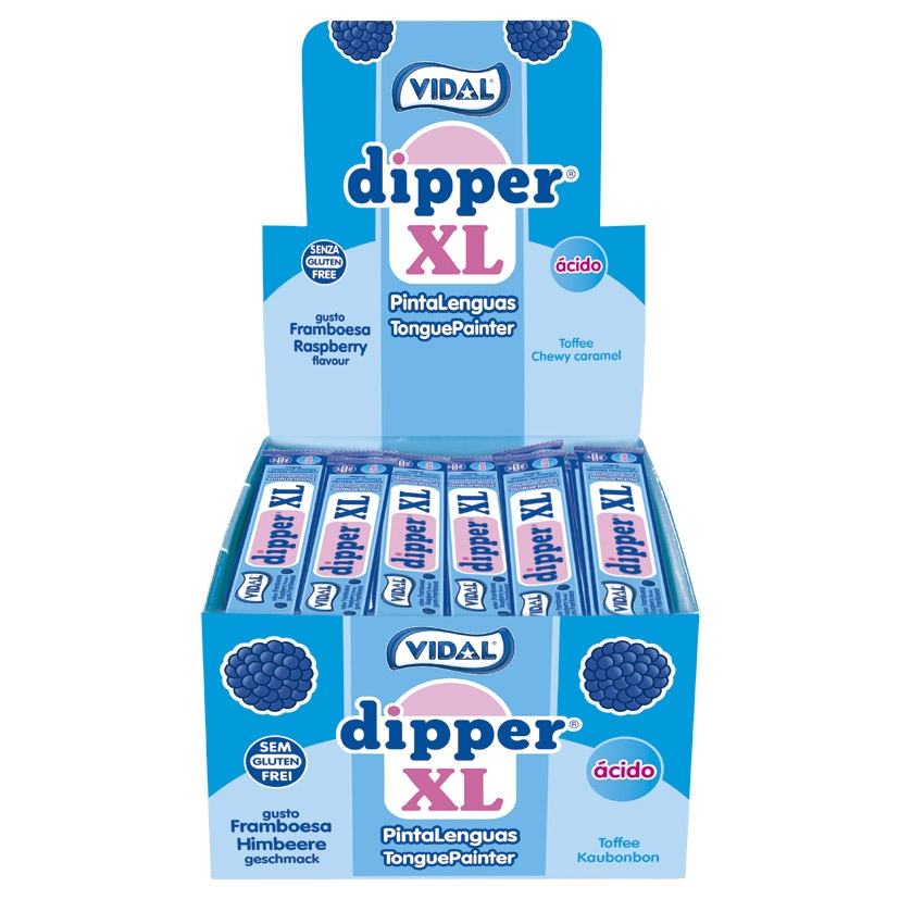Estojo Vidal Treble Dipper, Estojo de Framboesa XL, Liso Mastigável, Caramelo Suave com Sabor de Framboesa Blindado, Textura Suave, Fá-lo Derreter em Cada Mordida-Pinte Sua Língua, Azul