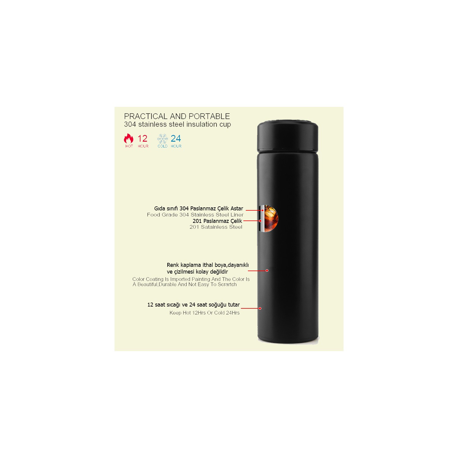 Daphnela Termos Terisolasi Vakum Pintar dengan Tampilan Suhu LED 500ML