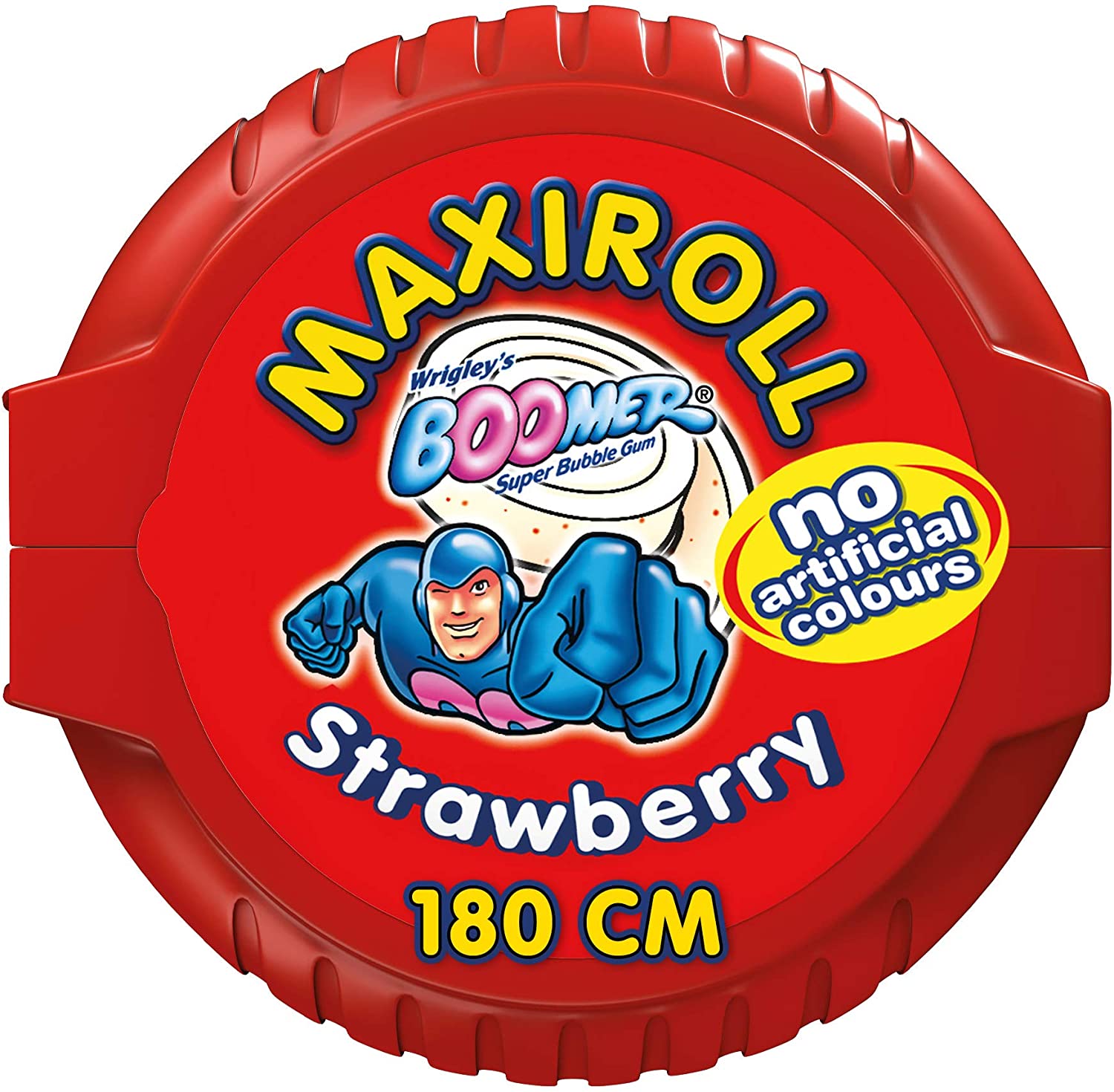 Pastilha elástica Maxiroll. Boomer marca Strawberry Flavored Gum, Corte para o seu próprio, 180 cm Laminados 12 pcs por caixa