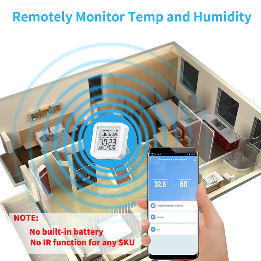 Tuya-Sensor de temperatura y humedad WIFI para hogar inteligente, termómetro, higrómetro, compatible con asistente de Google Alexa