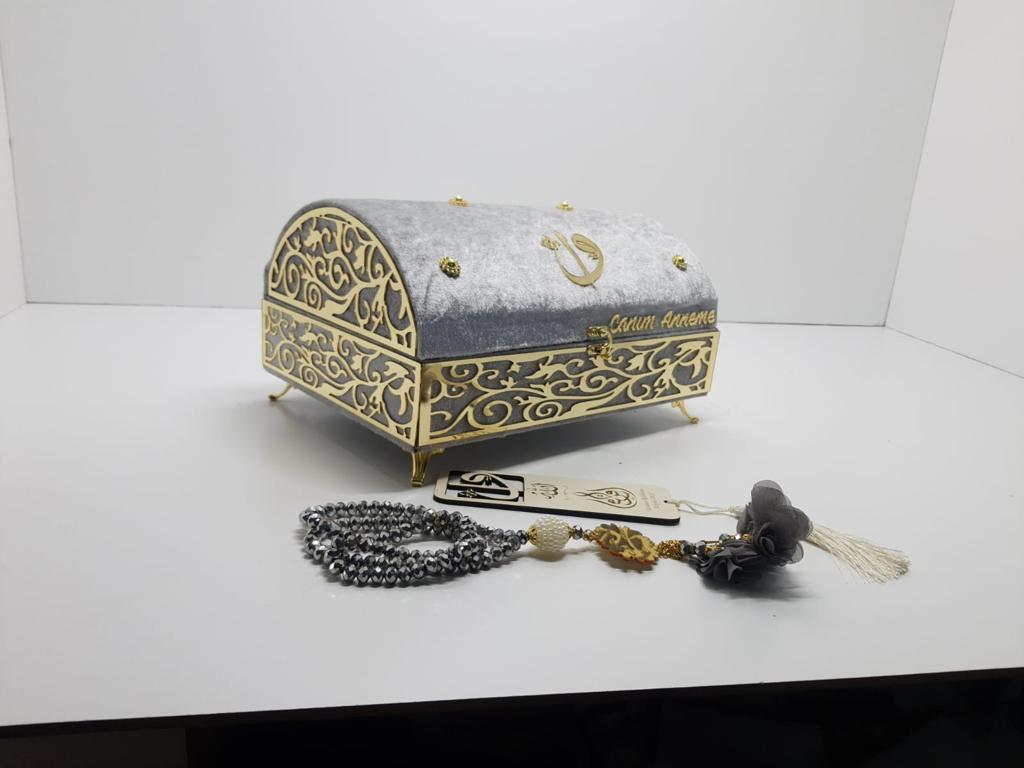 Large Size Luxury Quran Set Velvet Gray Color Quran