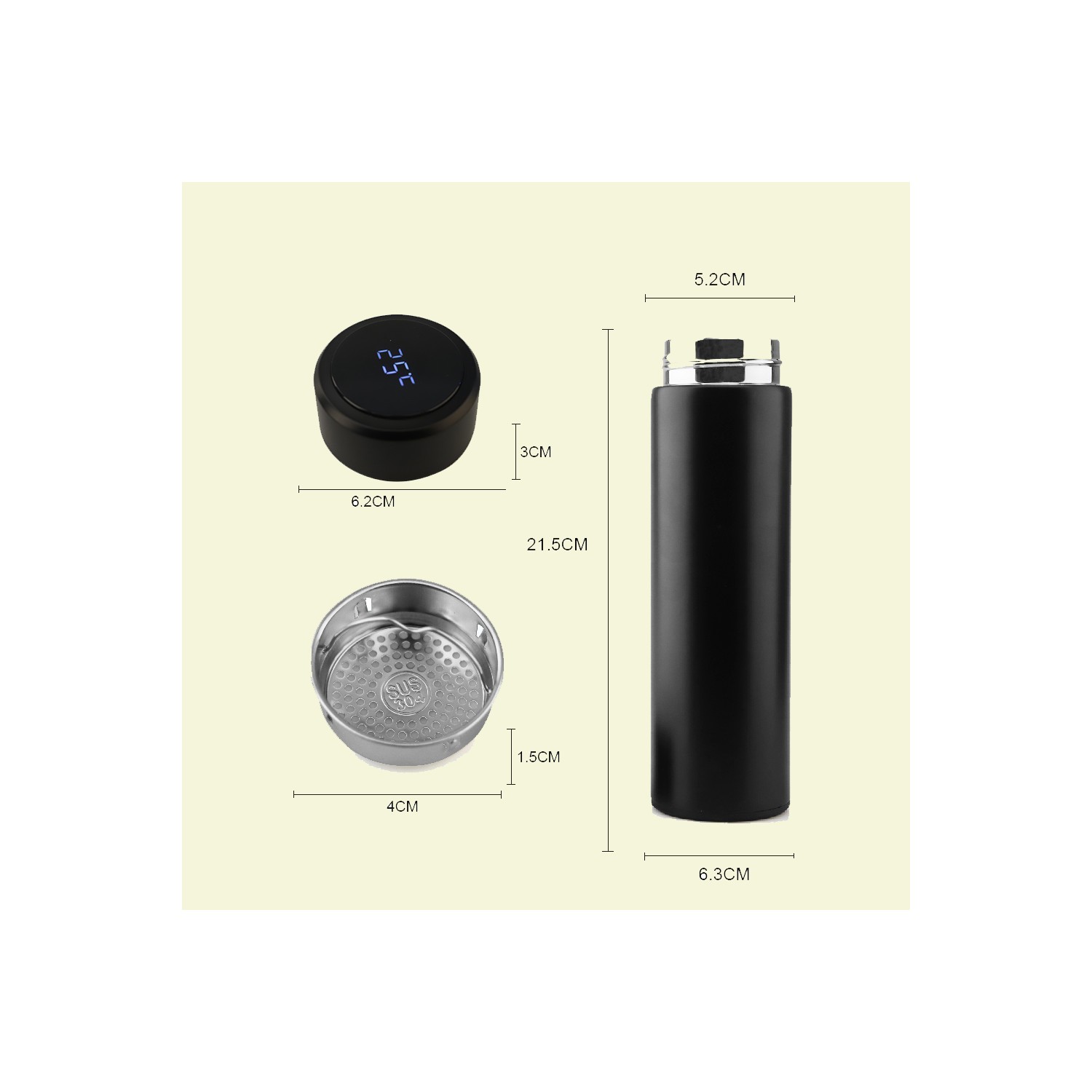 Daphnela Termos Terisolasi Vakum Pintar dengan Tampilan Suhu LED 500ML