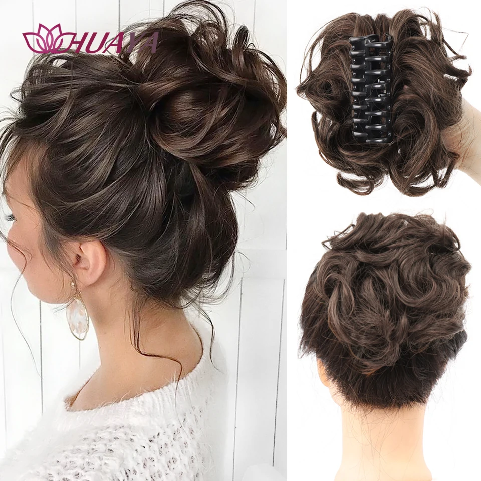 HUAYA-extensiones de cabello sintético con garra rizada y desordenada, moño, pelo falso con cola para mujer