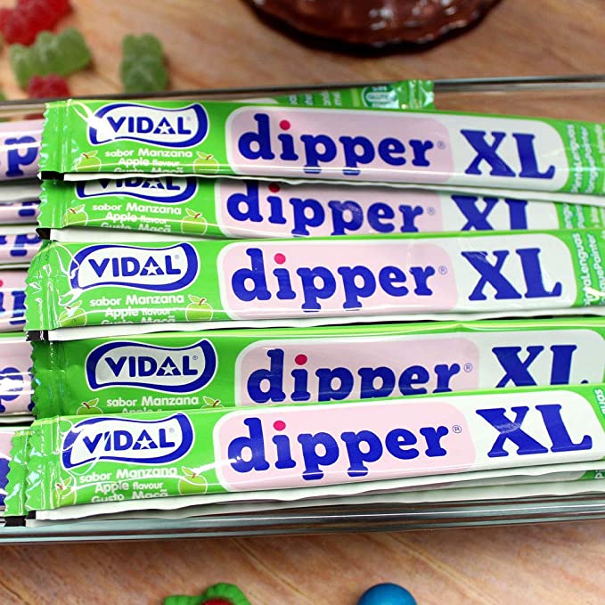 Estojo para Maçã Vidal Sweets Dipper XL, Caramelo Suave com Bom Sabor de Maçã, Ponto Ácido Muito Atraente, Característica Divertida, Pintura Verde da Língua, 1g g