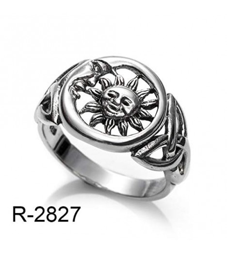 Anillo Sol y Luna, Wicca Celta, de Plata Maciza, Fabricado en España (14)