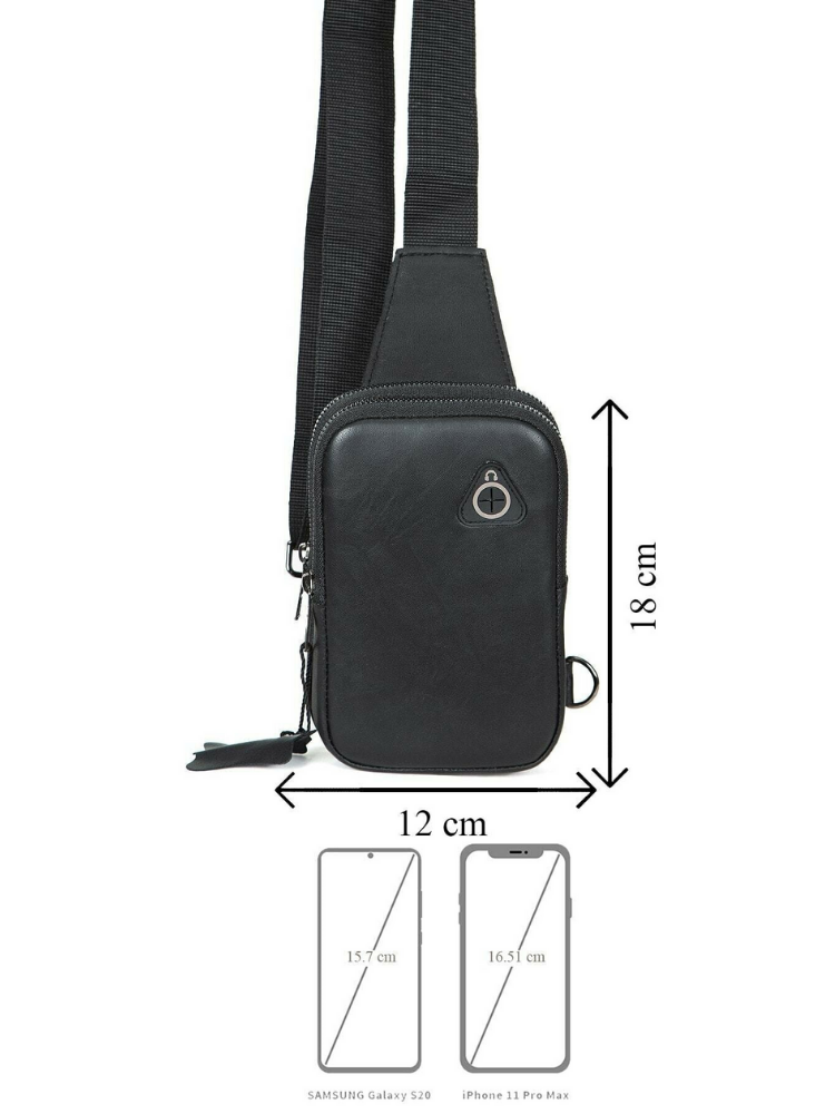 Tas Kulit Asli Earphone Hitam Pria Tas Dada 18X12 CM Tas Bahu Selempang Divisi Televisi Hitam Tas Bahu Tunggal