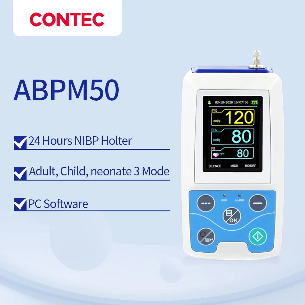 Cánh Tay Ambulatory Áp 24 Giờ NIBP Holter CONTEC ABPM50 + Người Lớn, Trẻ Em, Lớn 3 Vòng Bít, Miễn Phí Phần Mềm PC