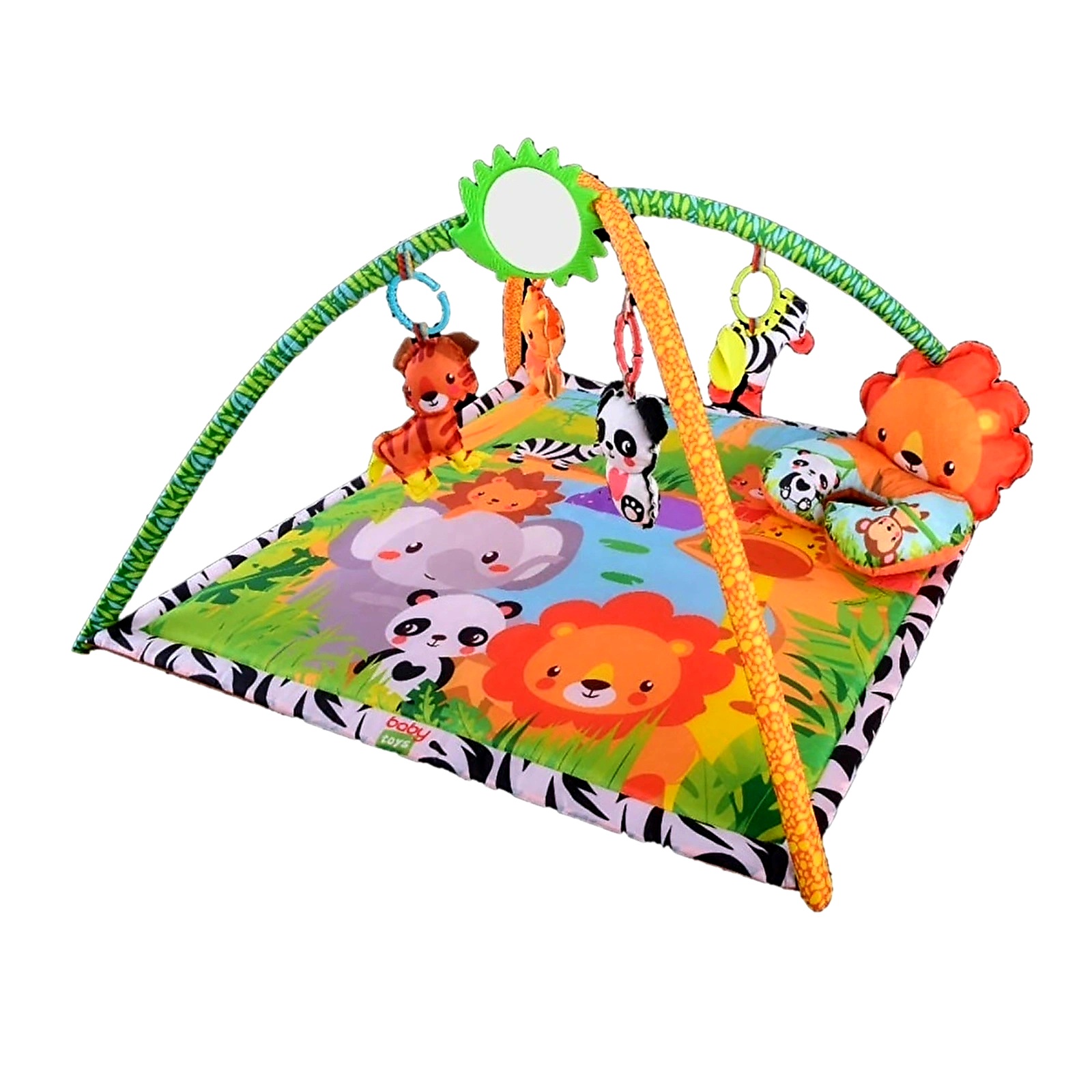 Matras Safari Baby Play 80X80, 4 Mainan Boneka, 1 Mainan Cermin, 1 Bantal