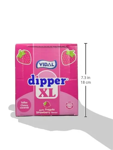 Estojo de Morango Vidal Dipper, Caramelo Suave com Sabor Intenso de Morango, Textura Suave, Se Cabe Derreter a Cada Mordida, Vegano, 1g, XL