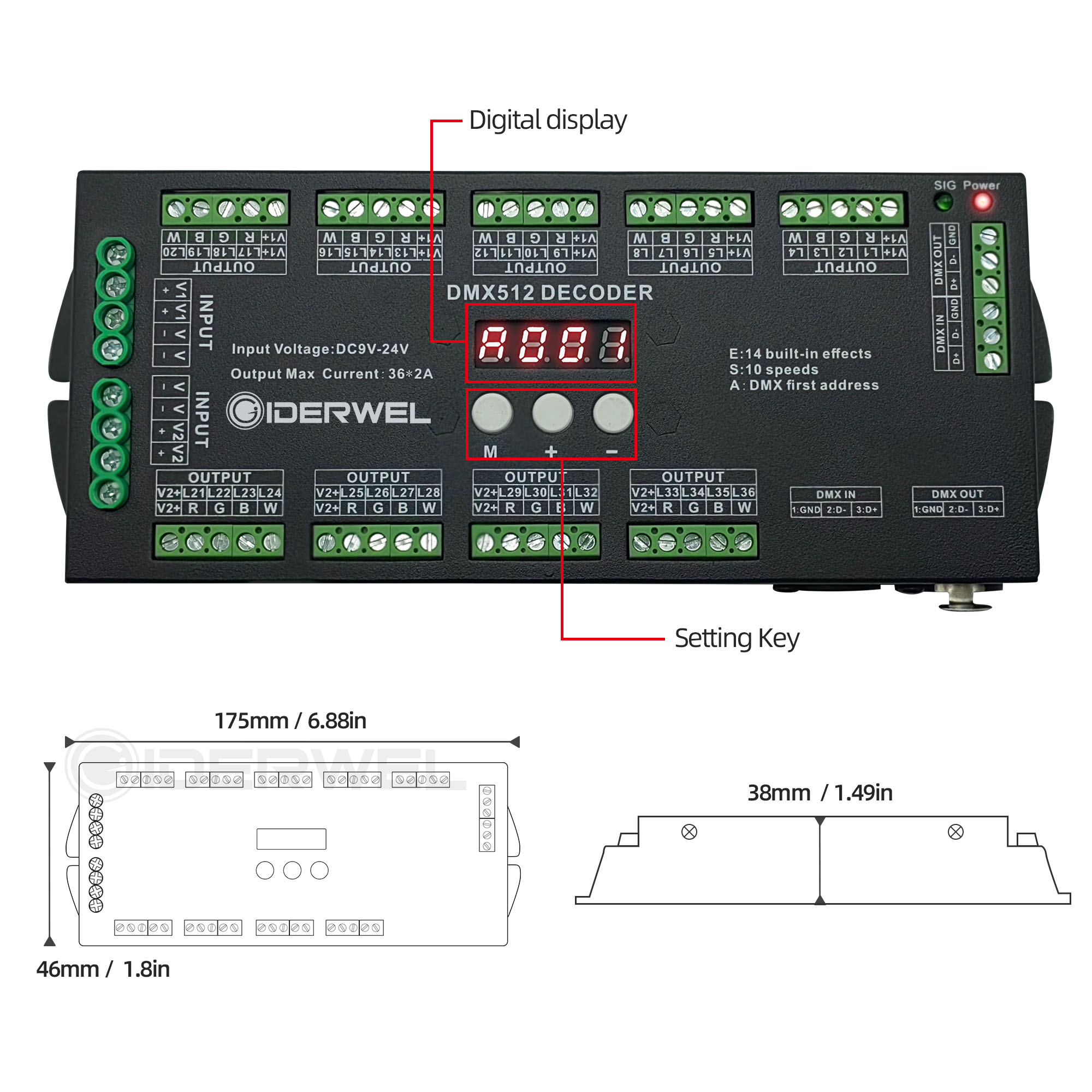 36CH DMX 512 Decoder RGBW LED Licht Streifen Controller Konsole Verwenden Dekorierte LED Pixel Dimmer Fahrer DC9V-24V Laser Licht Zeigen