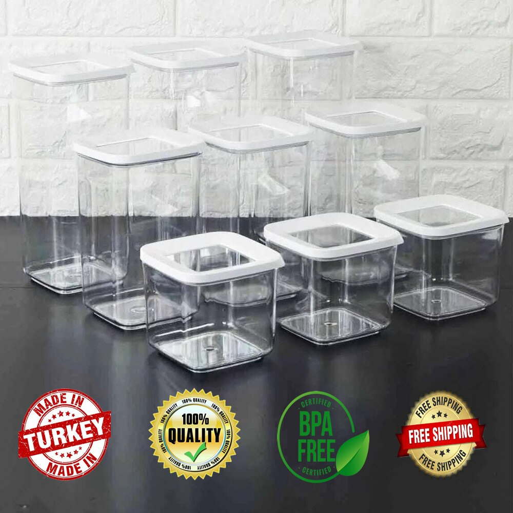 6 Buah Kotak Penyimpanan Dapur Pantry Kulkas Organizer Makanan Kualitas Tinggi Vakum Beras Pasta Kopi Gula Eropa Modern