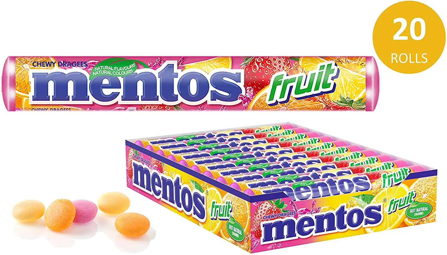 Doces-Drageias mastigáveis de diferentes sabores, hortelã, morango, frutas e frutas vermelhas, cada um tem um envoltório crocante, Soft Heart-Case com 20 rolos