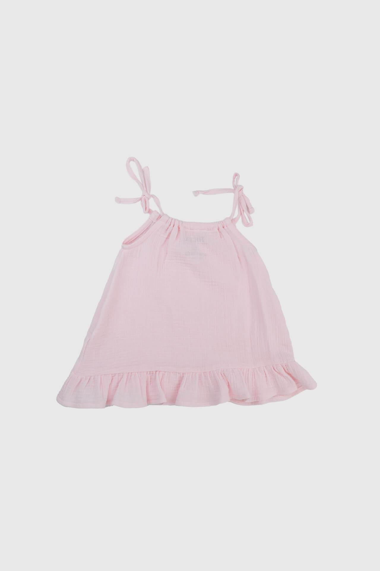 100% Katun Tali Tali Gaun untuk Anak Perempuan dan Bayi Merah Muda dan Biru dengan 2 Pilihan Warna Yang Berbeda