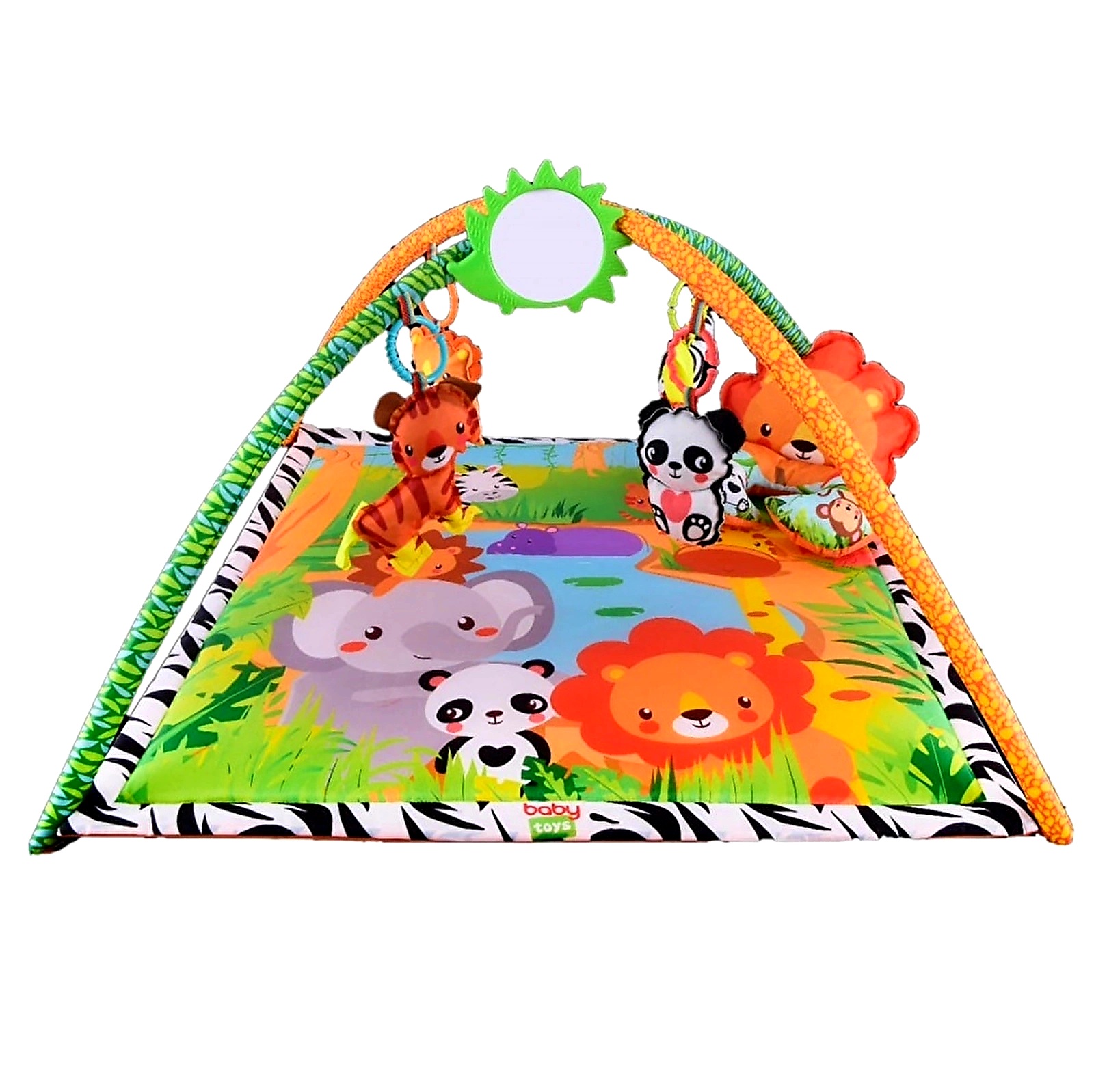 Matras Safari Baby Play 80X80, 4 Mainan Boneka, 1 Mainan Cermin, 1 Bantal