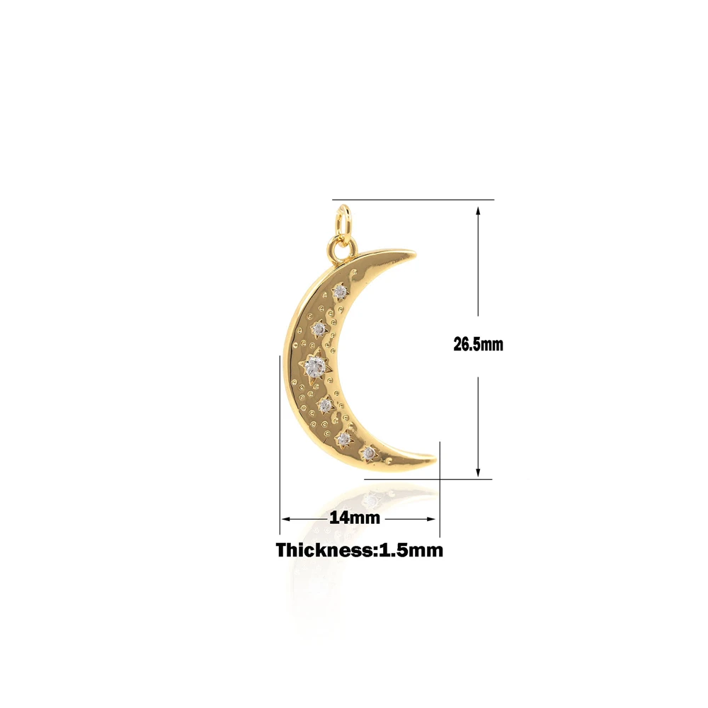 Liontin Setengah Bulan Emas Micropavé, Kalung Bulan Melengkung Zirkonia Kubik, Pesona Bulan Sabit, Liontin Bintang, Aksesori Perhiasan DIY