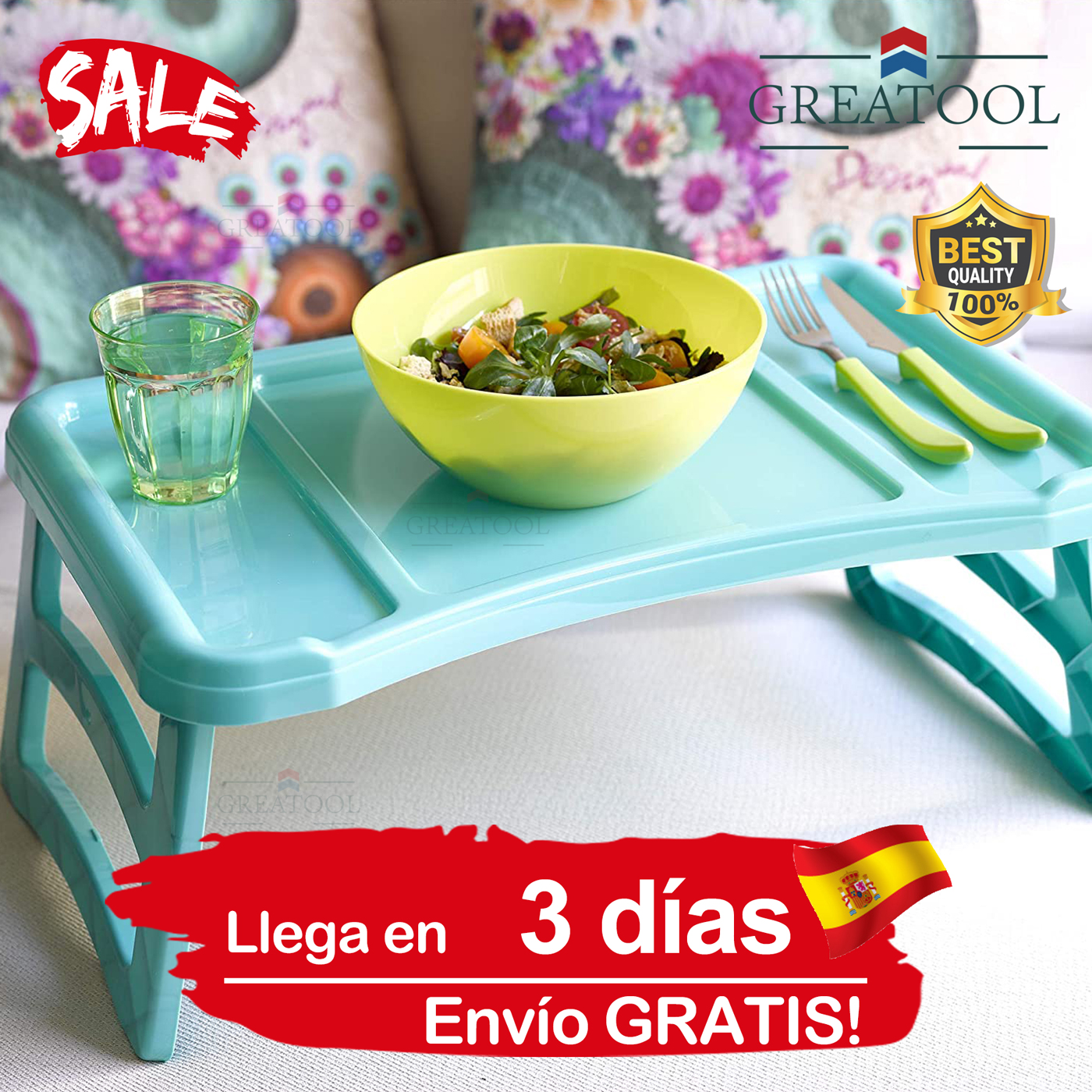 Mesa Plegable Cama de PVC, Bandeja de desayunos, Bandeja de Comer sofá y cama. Ajustable con Tapa Abatible Envío desde España