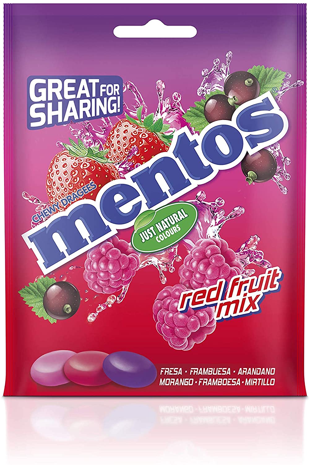 Mistura de Frutas Vermelhas com Suco de Frutas, Caramelo Mastigável com Suco de Frutas, Feito com Ingredientes Naturais, Corante Natural, Morango, Framboesa, Mirtilo, 7 Sacos de 160 g