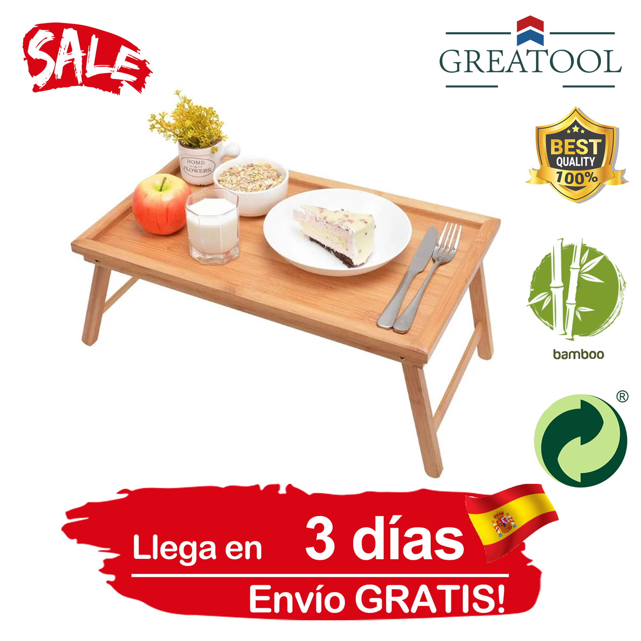 Mesa Plegable de Madera de Bambú,para Desayuno en la Cama, Ordenador Portátil,Escritorio,Bandeja de Comedor sencilla para sofá