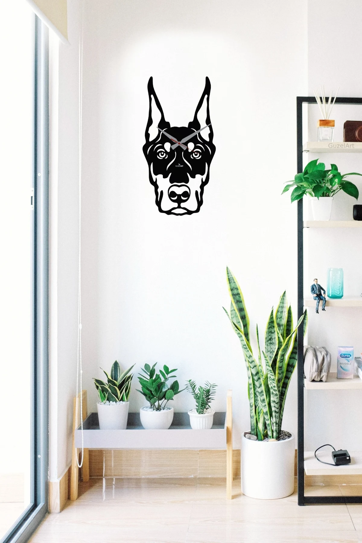 Jam Dinding GuzelArt Doberman, Jam Dinding Hewan, Jam Dinding Bertema Doberman, Jam Dinding Anjing, Jam Dinding Dekoratif