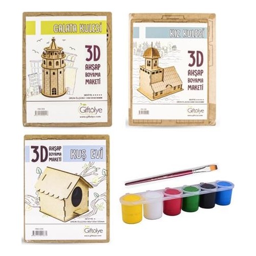 SET Kayu MODEL,GALATA dan KZ TOWER 3-PIECE, SET Lukisan MODEL, PUZZLE, Cat Akrilik, Kuas
