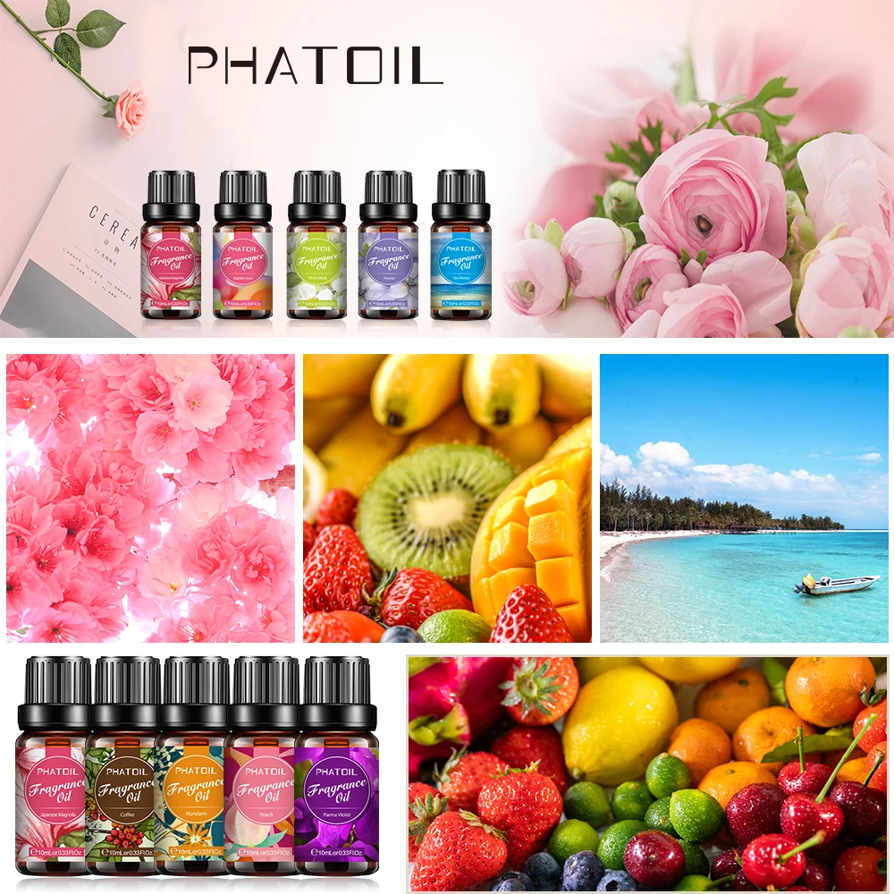 Mascarilla difusora de aceite aromático con fragancia de coco y vainilla, brisa marina, mango, fresa, aceite de goma de mascar para brillo de labios, fabricación de velas, 10ml