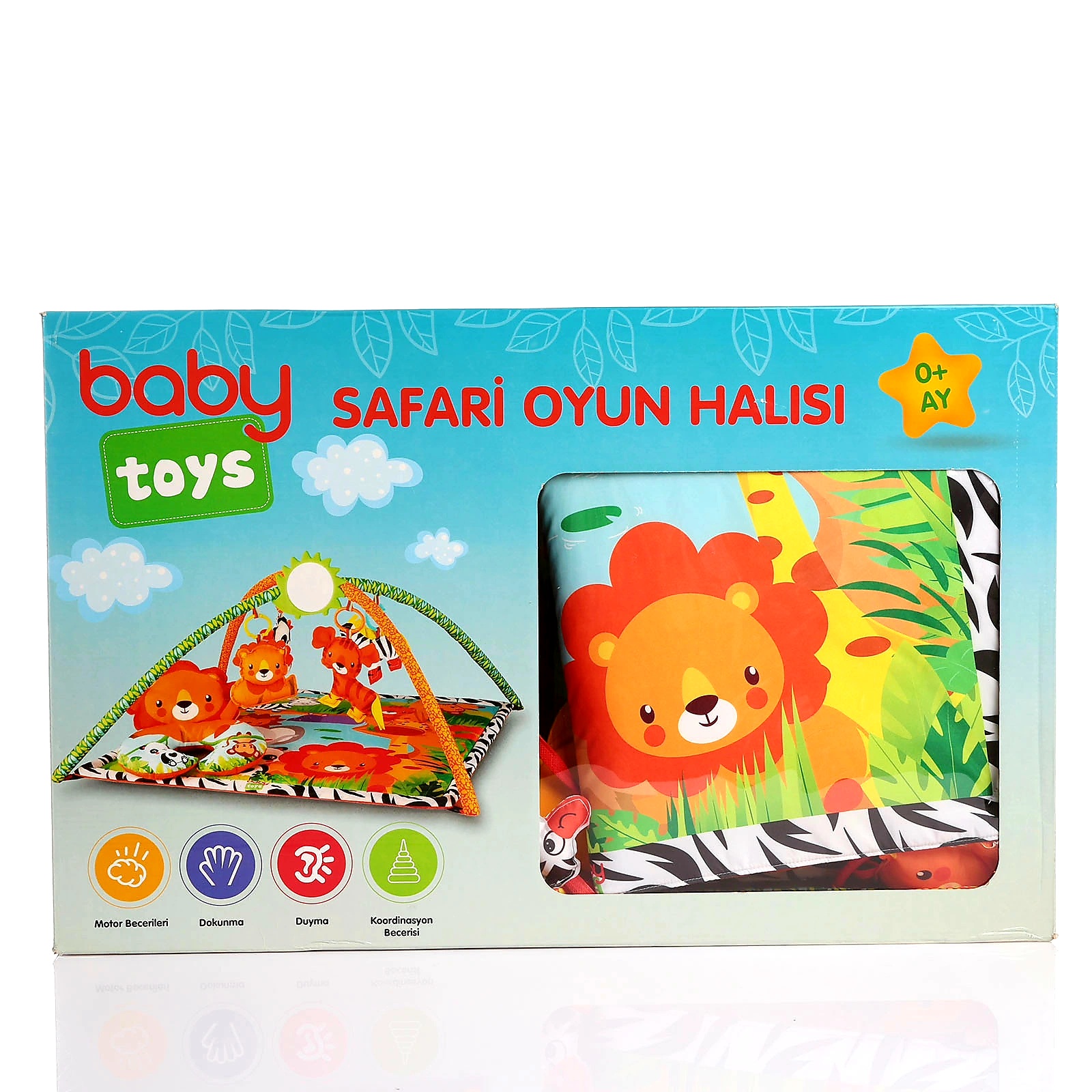 Matras Safari Baby Play 80X80, 4 Mainan Boneka, 1 Mainan Cermin, 1 Bantal