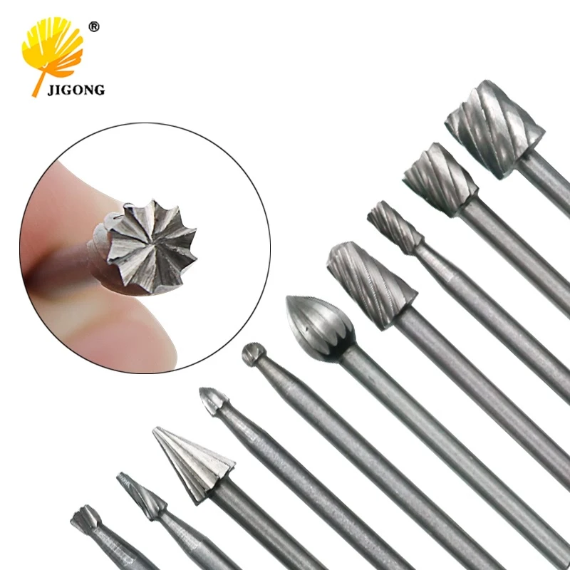 Brocas de enrutamiento HSS, herramientas rotativas de rebabas, cuchillo tallado rotativo, herramienta cortadora, grabado, trabajo de madera utilizado para Dremel, 10 Uds.