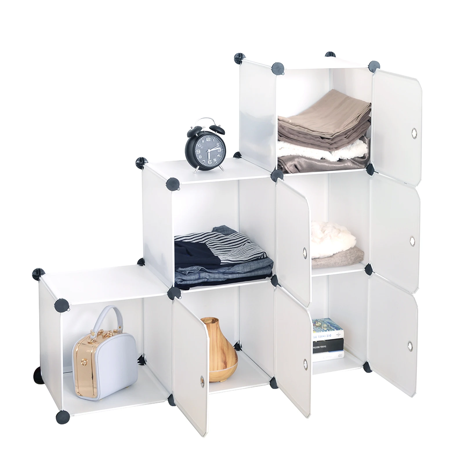 WOLTU Armadio fai-da-te Scaffale portaoggetti in plastica Libreria a 6 scomparti con porta Scatola portaoggetti Organizzatore Armadio per camera da letto