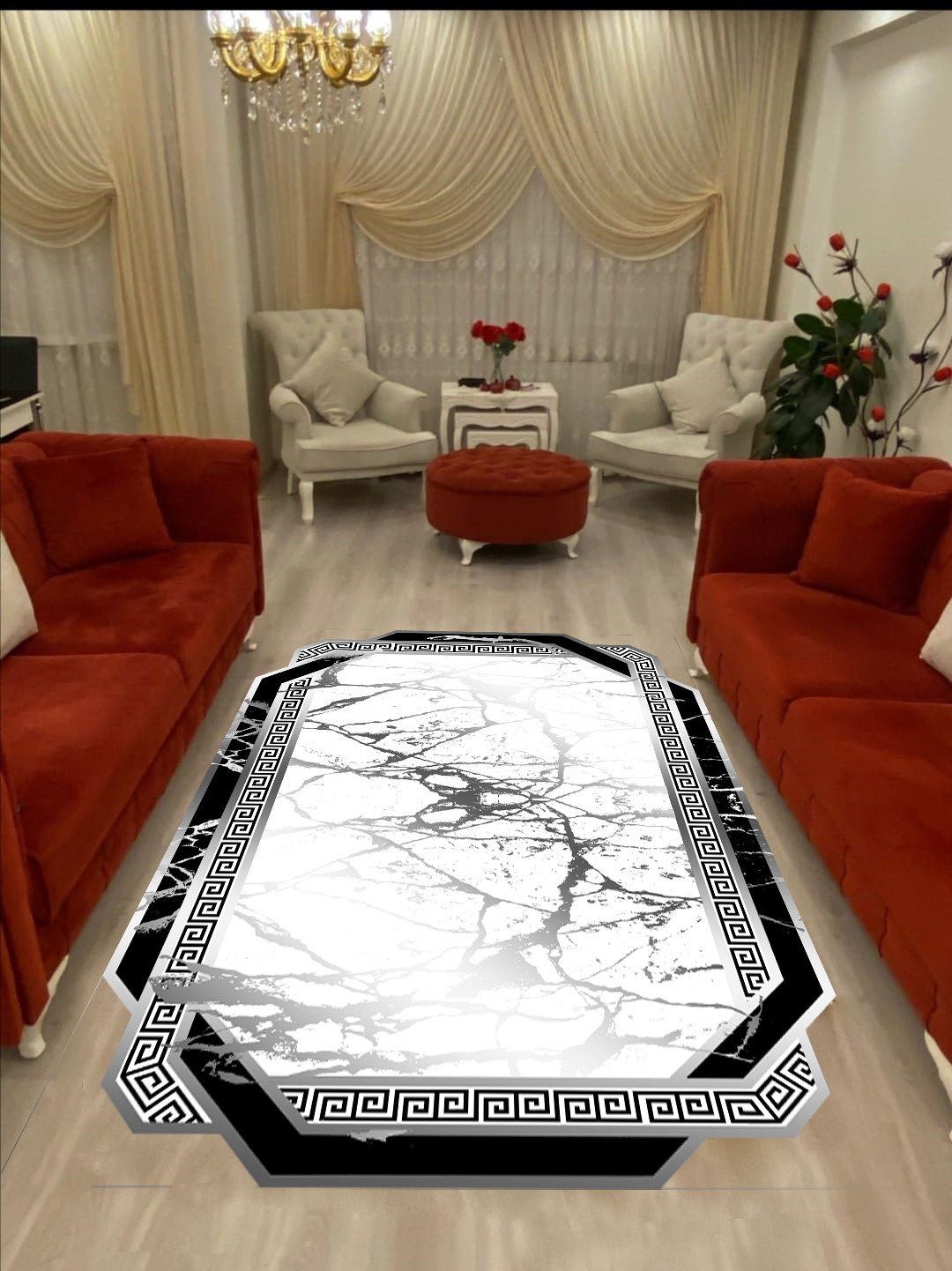 Karpet Ruang Tamu Generasi Baru Dekoratif Dapat Dicuci Anti-selip Karpet Karpet Lorong Marmer Emas Cetak Digital Antibakteri