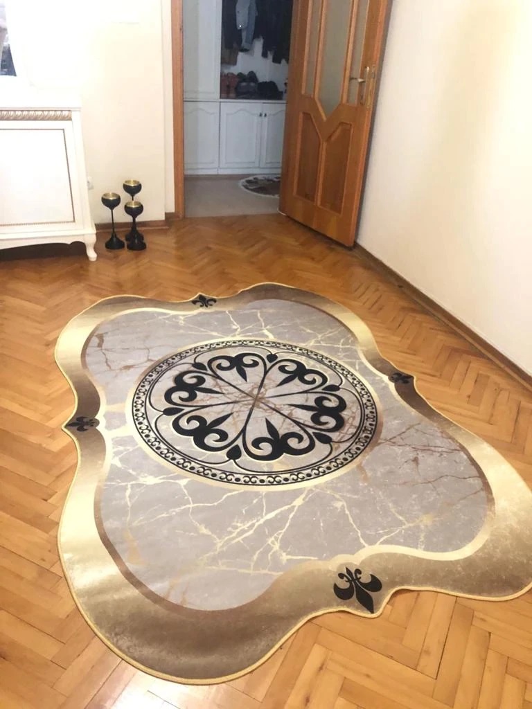 Karpet Salon bergaris Emas anti selip kulit imitasi bubuk dasar bernoda bulu Thailand kain karpet anti bakteri