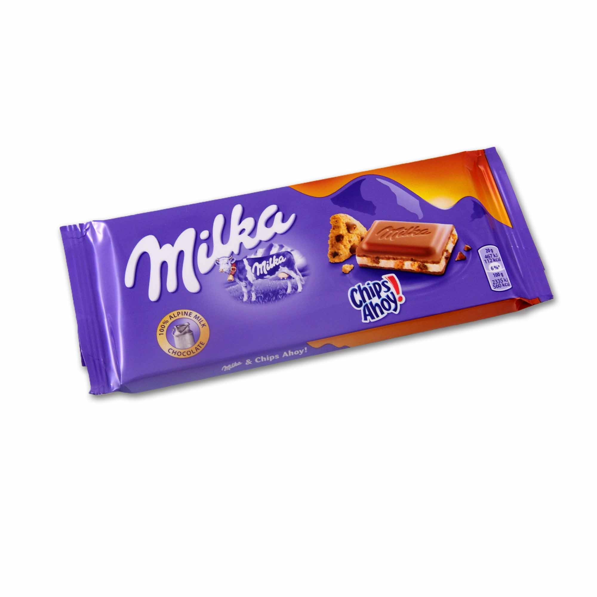 Milka chips comprimidos ahoy-caixa de 100 gramas comprimidos de chocolate ao leite-Embalagem de 22 unidades-deliciosos comprimidos chocolate sabor chips ahoy experimentar sua mistura crocante de sabores!