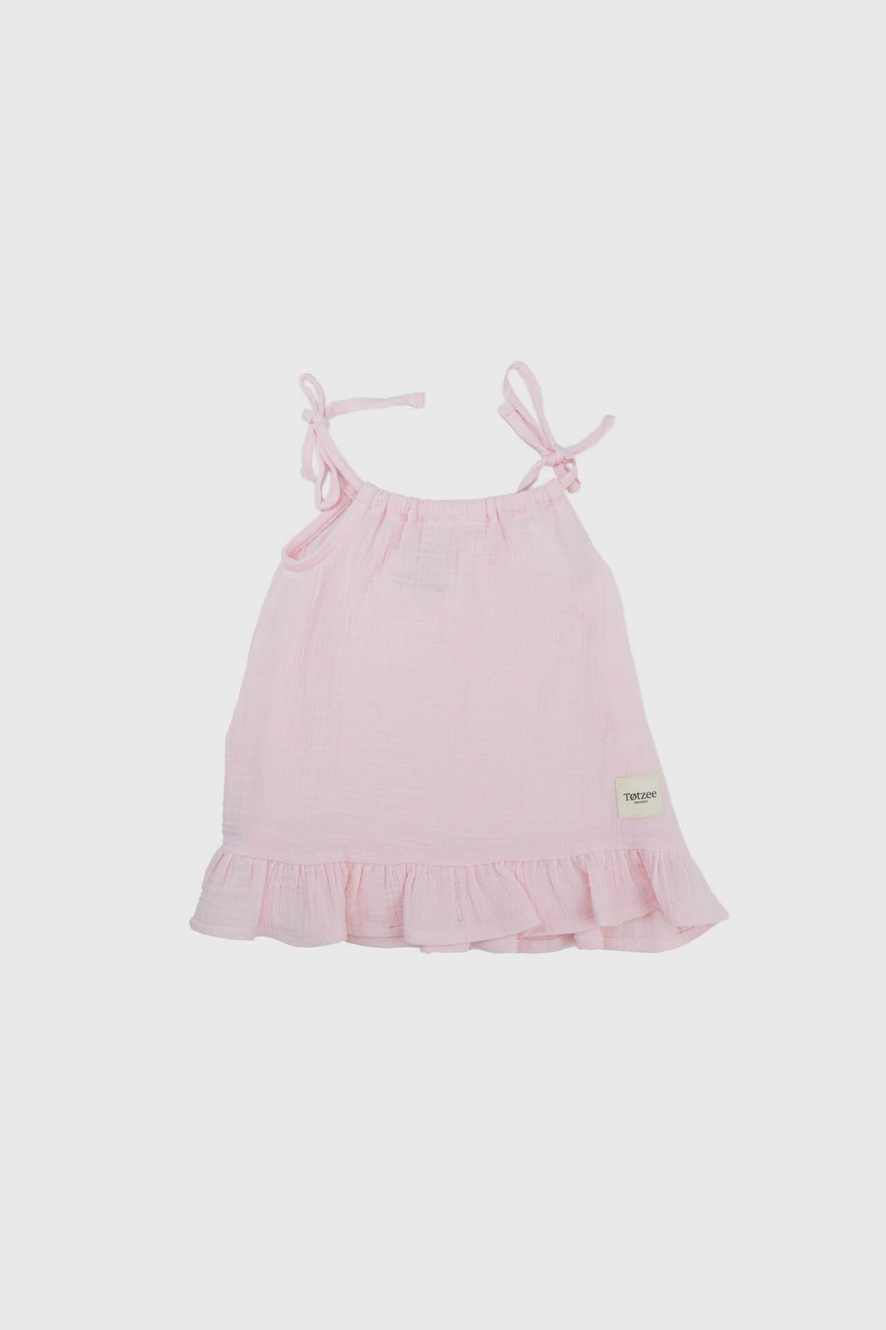 100% Katun Tali Tali Gaun untuk Anak Perempuan dan Bayi Merah Muda dan Biru dengan 2 Pilihan Warna Yang Berbeda