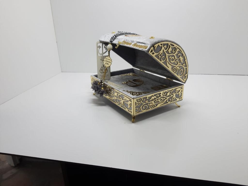 Large Size Luxury Quran Set Velvet Gray Color Quran