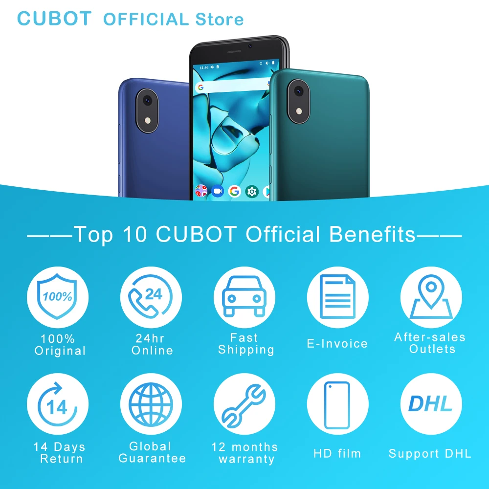 Cubot J10 Smartphone 1GB 32GB 4-Inch Mini Screen 5MP Rear Camera 2350mAh Android 11 Dual SIM Card Face ID Cell Phone