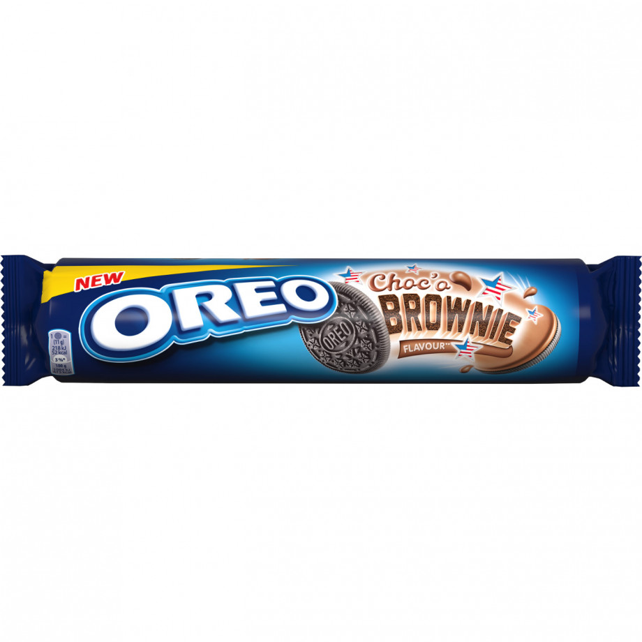 Oreoreo de galetas de marrom. Caja de 16 unidades com 154 gramos cada paquete. Galletas de cacau rellenas de creme 29% de chocolate