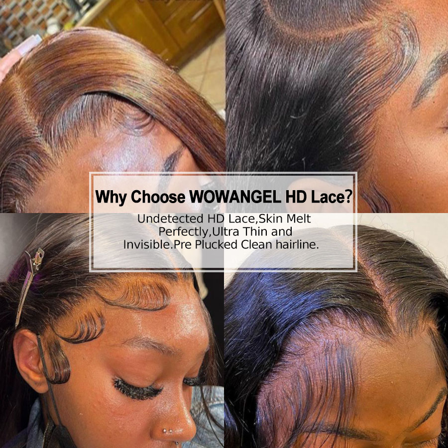 와우 엔젤 SKINLIKE 리얼 HD 레이스 프론트 가발 짧은 밥 가발 블런트 컷 가발 13x4 HD 레이스 정면 인간의 머리 가발 Pre Plucked Glueless