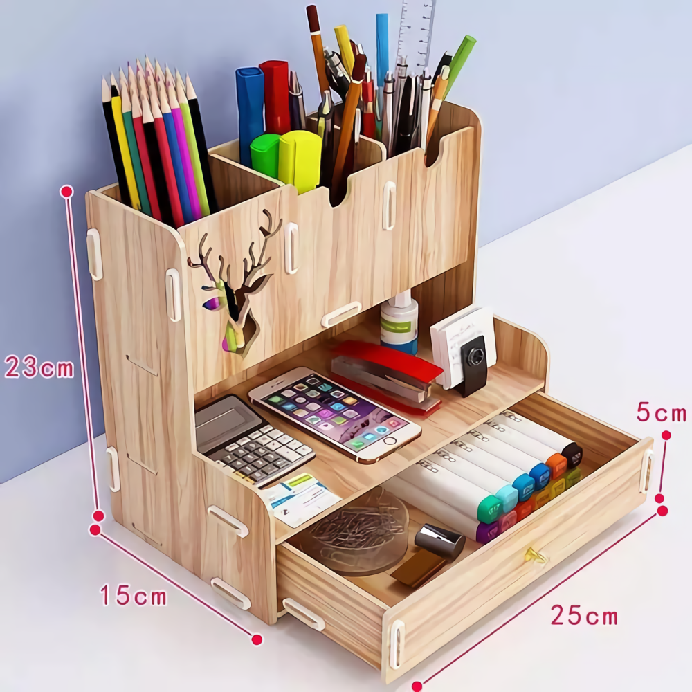 Organizer Tempat Pensil Meja Kayu 23X15X25 Cm