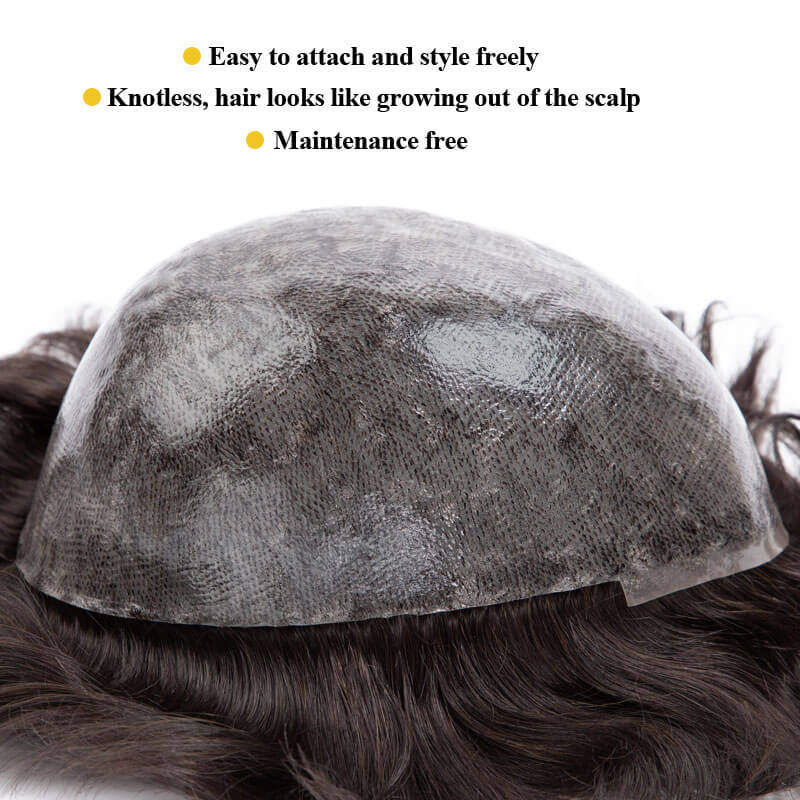 Männliche Haarprothese 0,1 mm Injektionshaut Toupet Männer Langlebige Perücken für Männer 100 % Echthaar Systemeinheit Männer Kapillarprothese