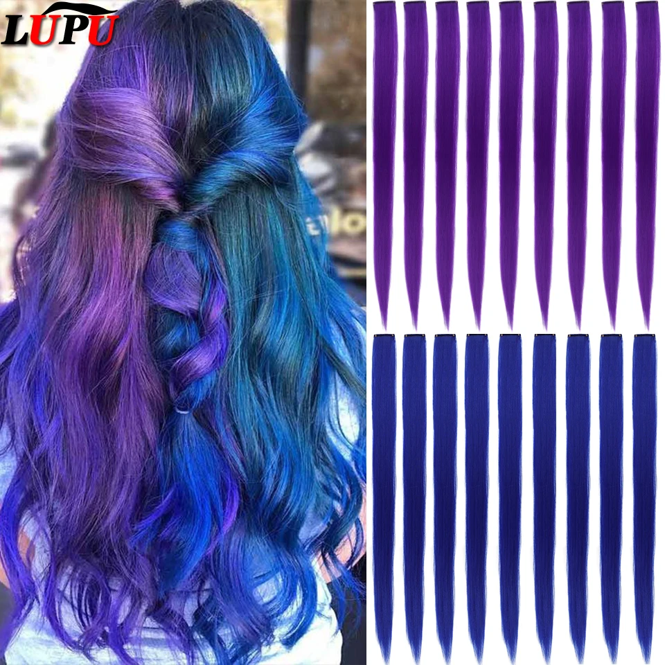 Lupu Tổng Hợp 22 Inch Sợi Tóc Trên Kẹp Tóc Thẳng Dài Tóc Nhiều Màu Sắc Tóc Cô Gái Tự Nhiên Cầu Vồng Tóc