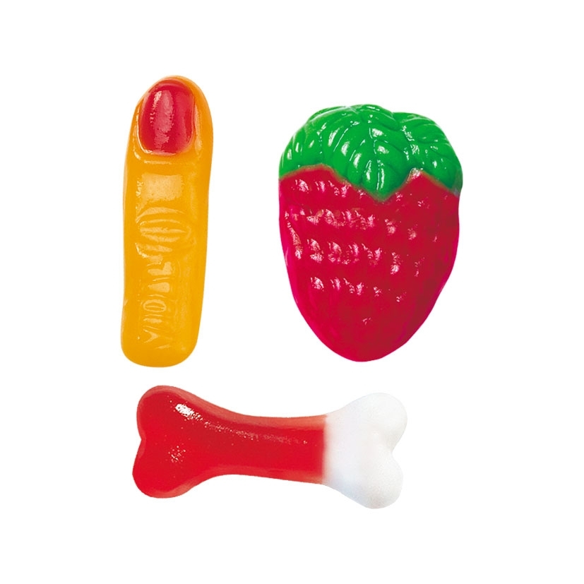 Doces mega-sortidos, 14 sacos de 90 gr-a, para o desenvolvimento do alimento das frutas, dedos coloridos, frutas silvestres, frutas e ossos Sem glueless