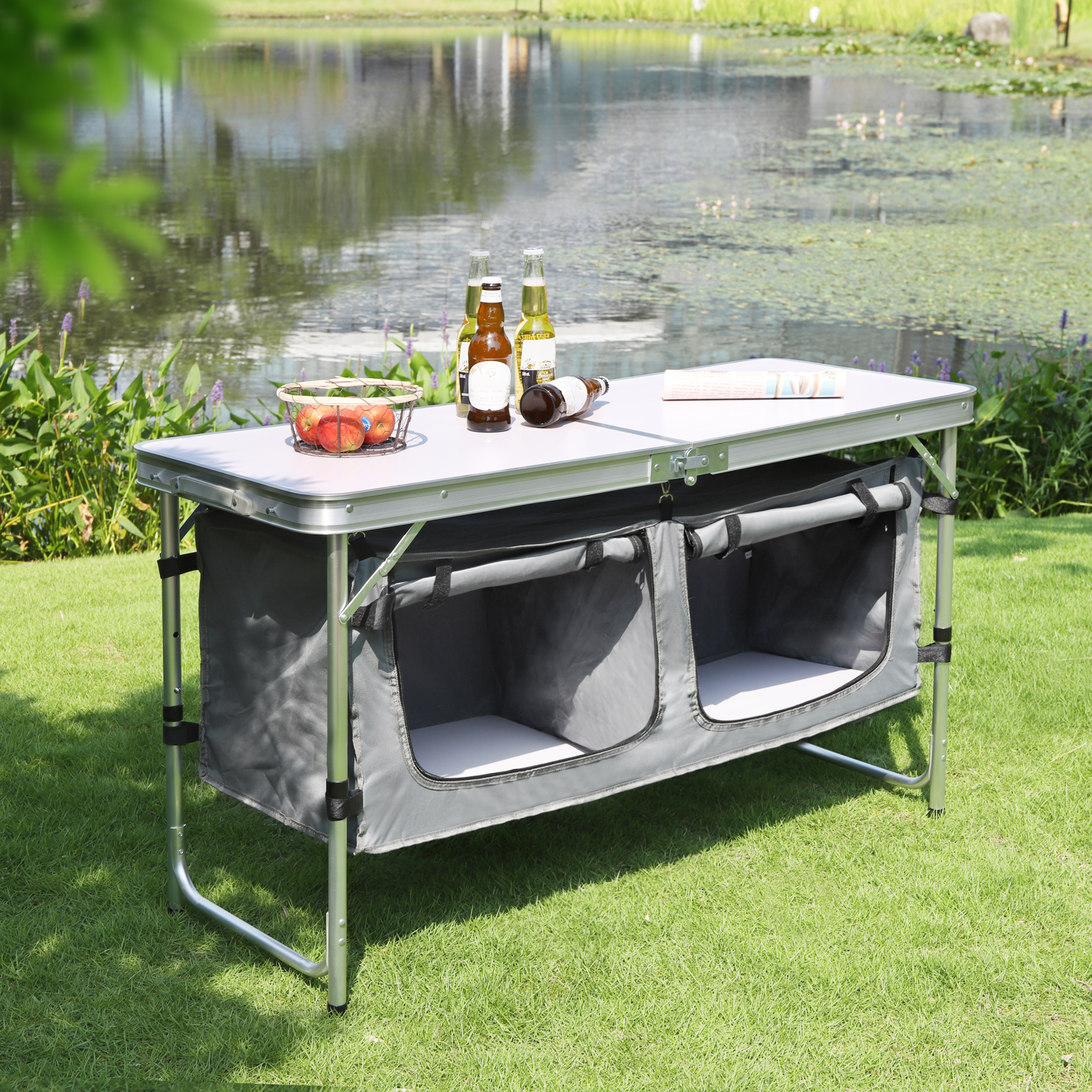WOLTU Table de pique-nique pliante Table de valise en aluminium avec sac de rangement placards Table de camping réglable en hauteur pour barbecue de jardin