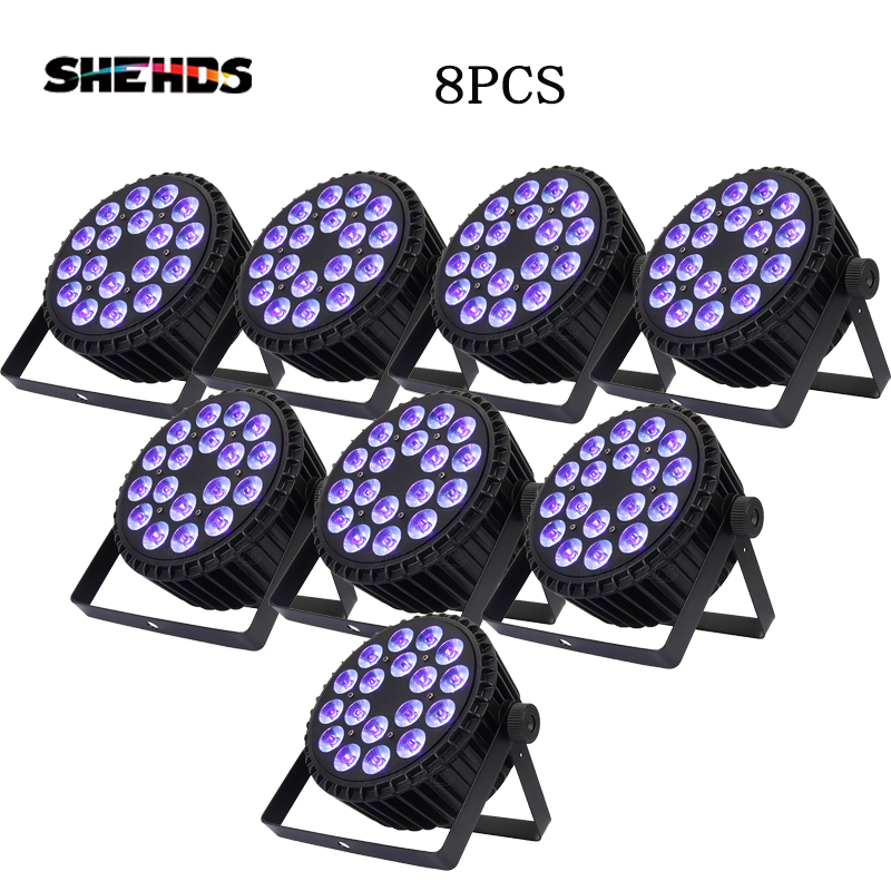 SHEHDS 8PCS Aluminium Legierung LED Flache Par 18x12W RGBW/18x18W RGBWA + UV LED Beleuchtung DMX512 Disco DJ Ausrüstung Weihnachten Lichter