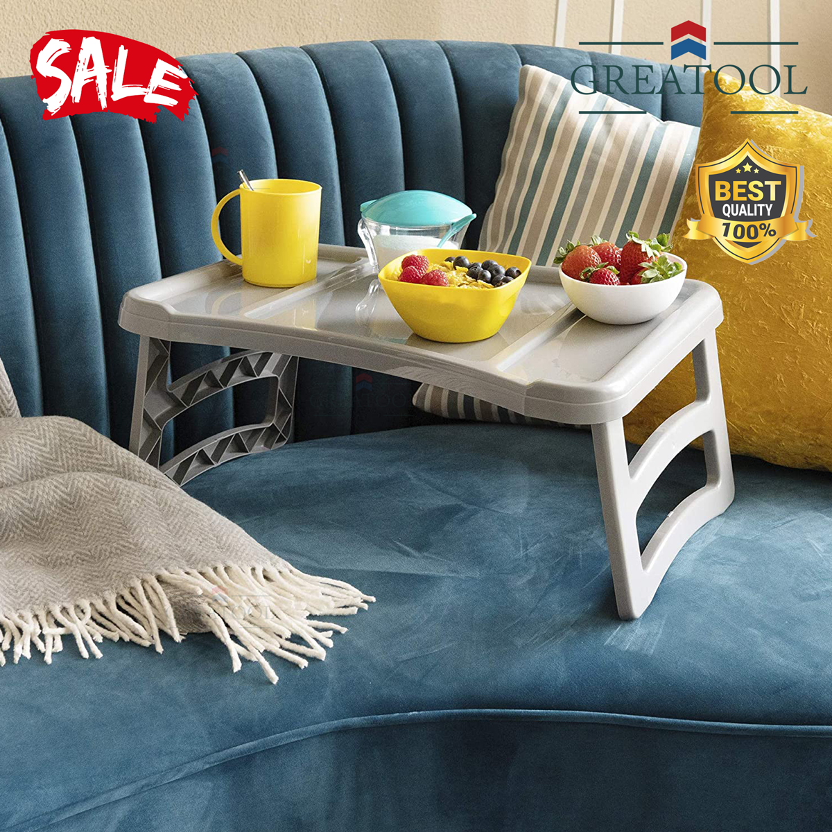 Mesa Plegable Cama de PVC, Bandeja de desayunos, Bandeja de Comer sofá y cama. Ajustable con Tapa Abatible Envío desde España