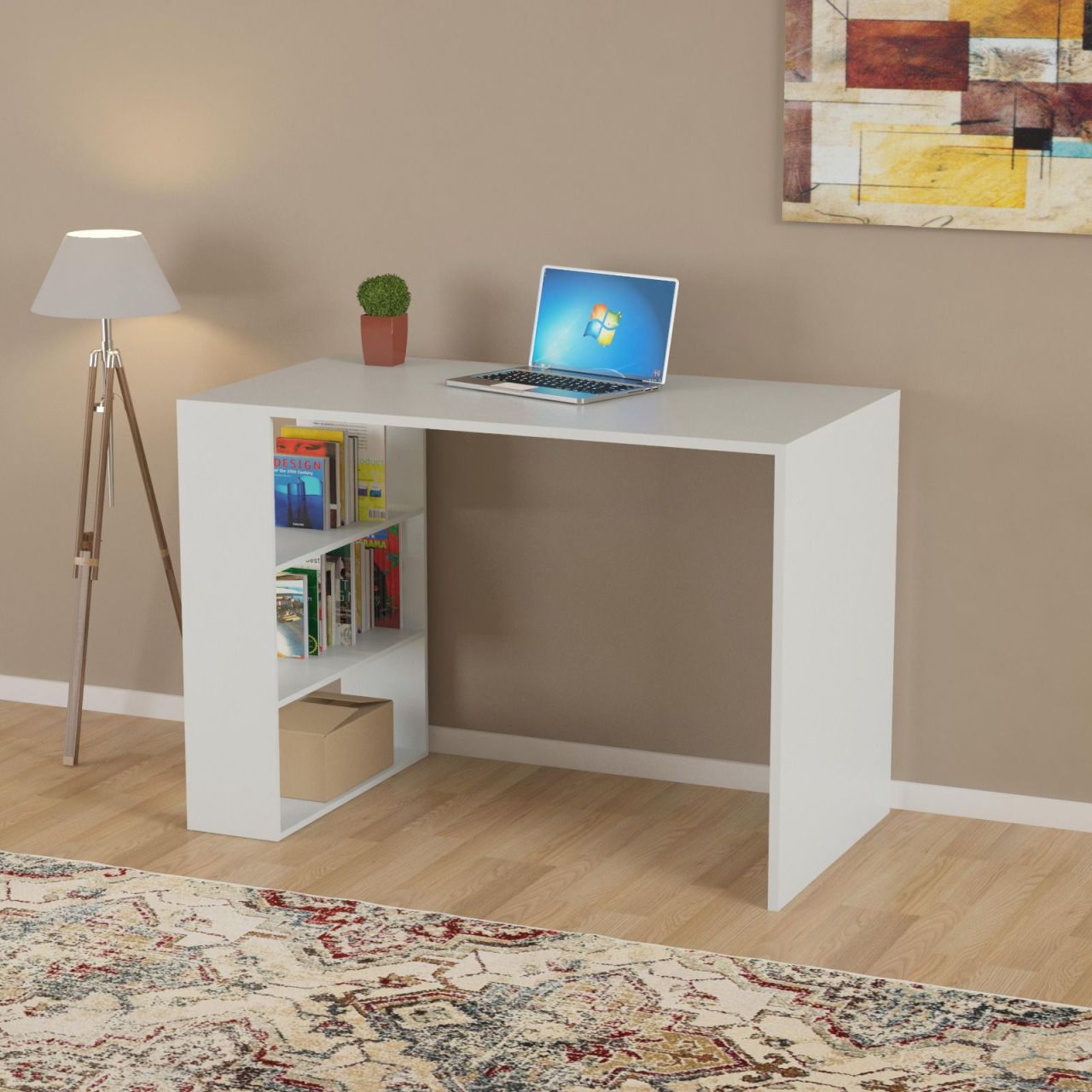 Meja Belajar dengan Meja Komputer Partisi Rak Buku Meja Siswa