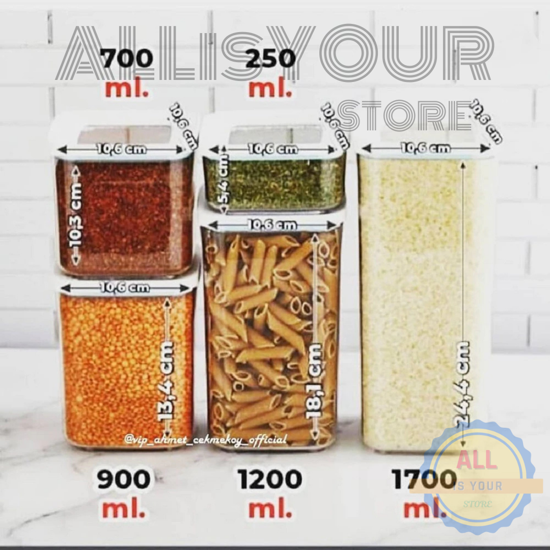 6 Buah Kotak Penyimpanan Dapur Pantry Kulkas Organizer Makanan Kualitas Tinggi Vakum Beras Pasta Kopi Gula Eropa Modern